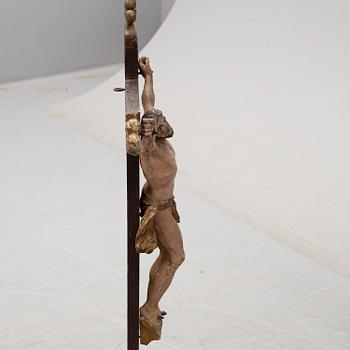 A 17TH CENTURY WOODEN CRUCIFIX, baroque.