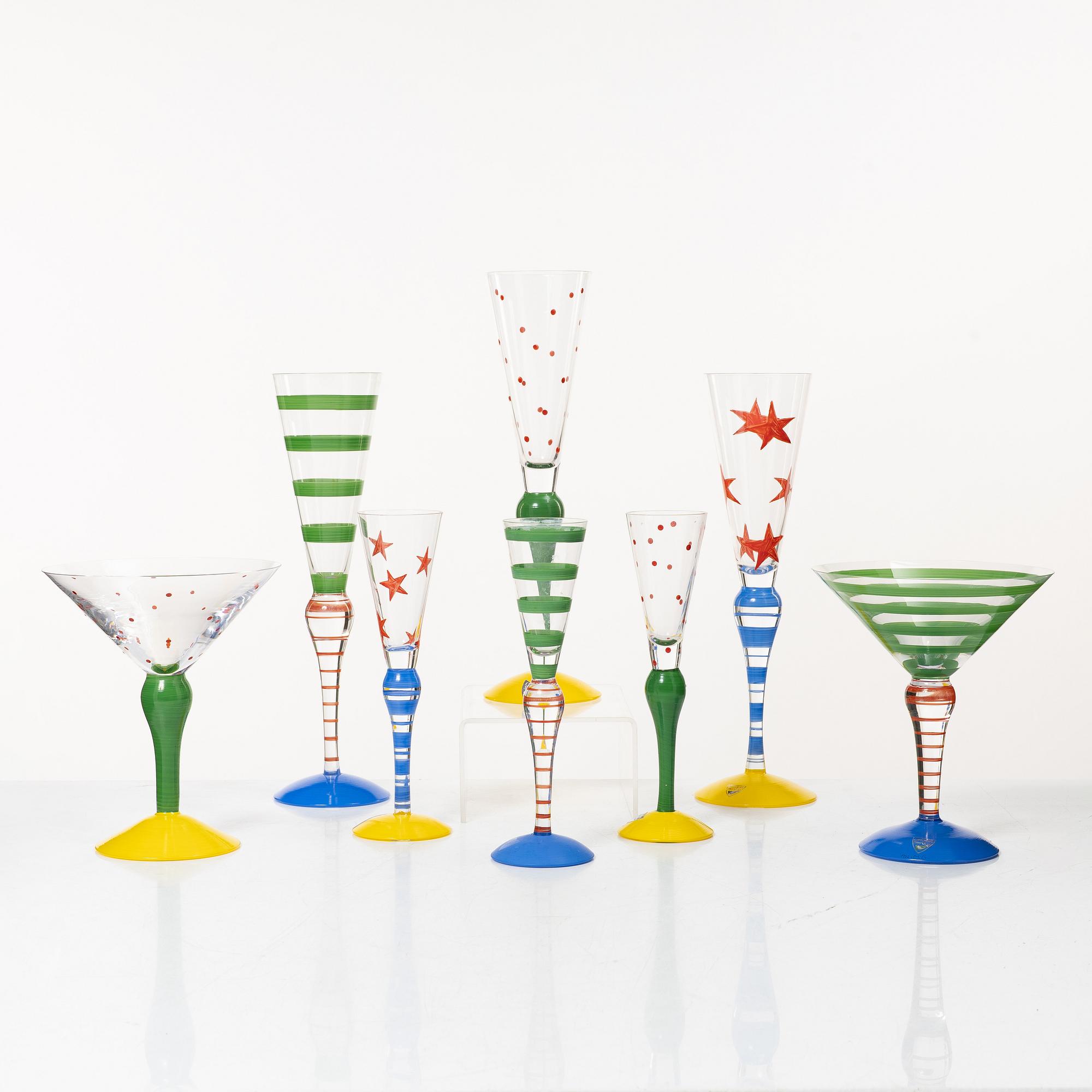 Anne Nilsson, Eight 'Clown' glasses, Orrefors.