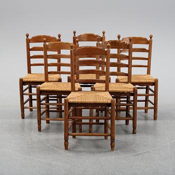 A set of six French ladder back, rush seat chairs, first half of the 20th century.