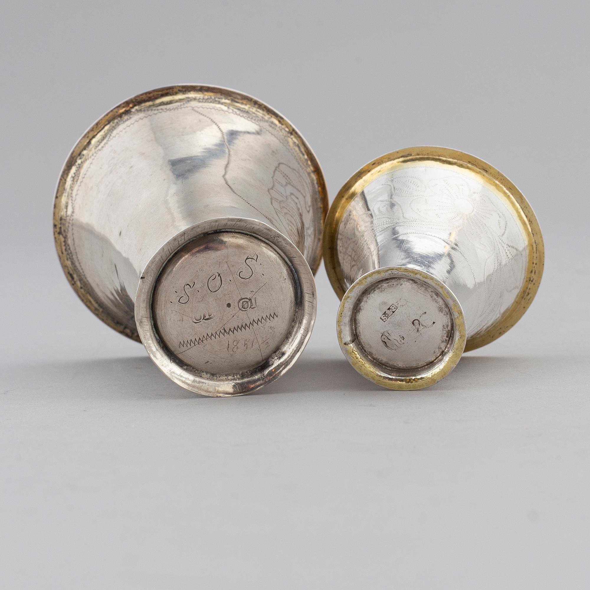 Two parcel-gilt Swedish silver beakers, second half of the 18th Century.