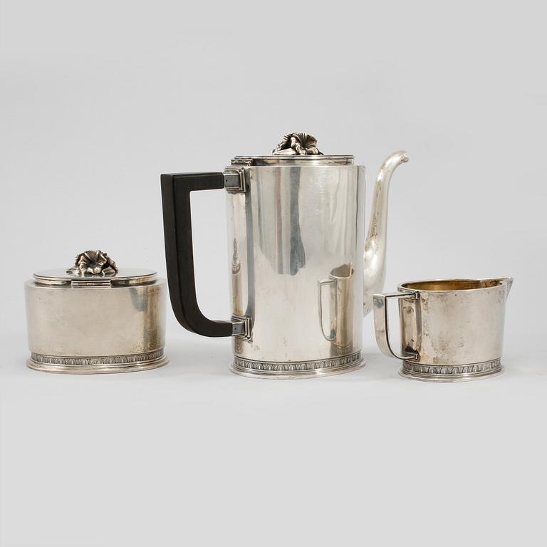 KAFFESERVIS, 3 delar, silver, Eric Råström, Stockholm, 1948, vikt 1564 gram.