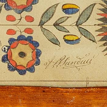 A set of three folk art commemorative paintings, 19th century.