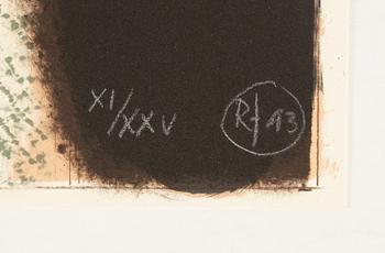 Roj Friberg, färglitografi, monogramsignerad, numrerad XI/XXV och daterad -93.