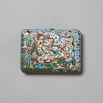 A Russian 20th century silver-gilt and enamel cigarette-case, unidentified makers mark, Moscow 1908-1917.