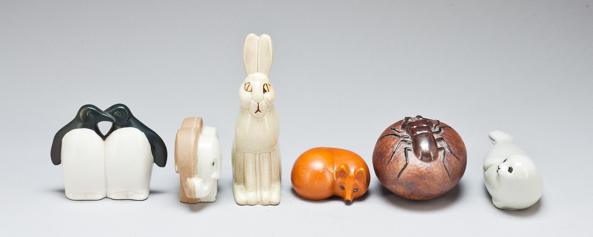 FIGURINER, 6 st, stengods, Lisa Larson, Gustavsberg.