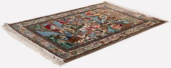 A silk Qum rug, Central Persia, signed, c. 135 x 208 cm.
