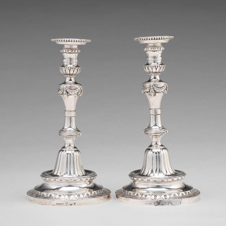 A pair of 18th century silver candlesticks, mark of Pehr Zethelius, Stockholm 1780.