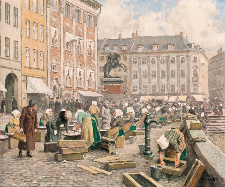 Paul Fischer, "Fiskekonerne v Gl.  Strand" (=Fishing madames at Gammel Strand).