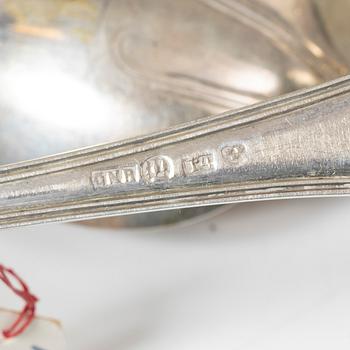 Bestick och servettringar, 9 delar, silver, bl a Gewe Silvervarufabriken Ab, Malmö 1952.