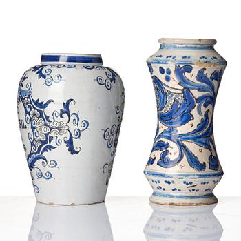 Two faiance pharmacy jars, 18th/19th century.