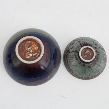 Sven Wejsfelt, a set of three stoneware bowls and a vase, Gustavsbergs studio.