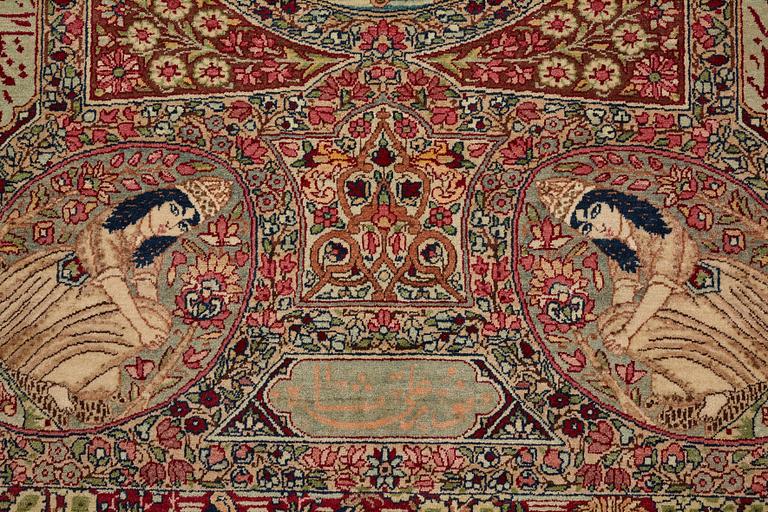 A rug, antique Kerman Laver figural, ca 209,5-211 x 131-133,5 cm.