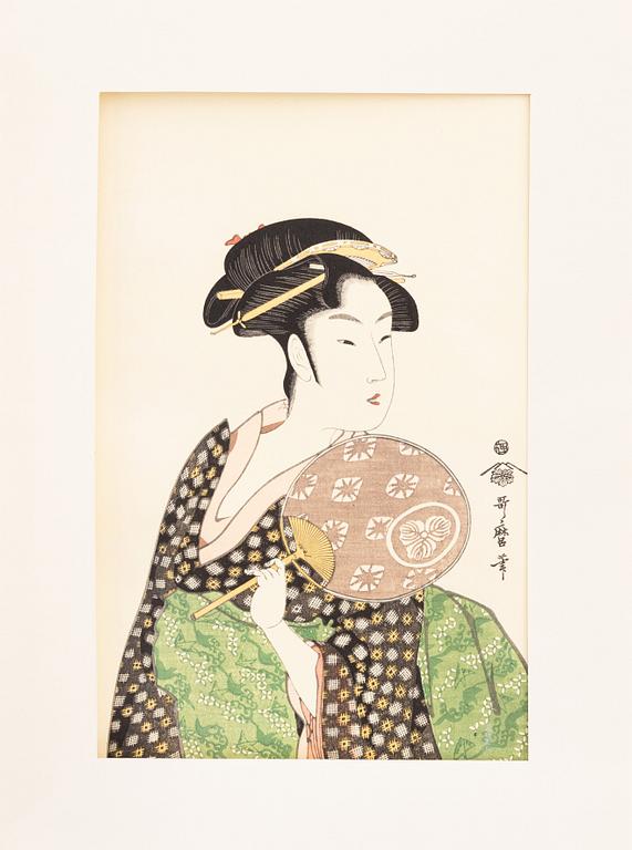 Kitagawa Utamaro, efter, färgträsnitt, 6st, Japan, 1900-talets andra hälft.