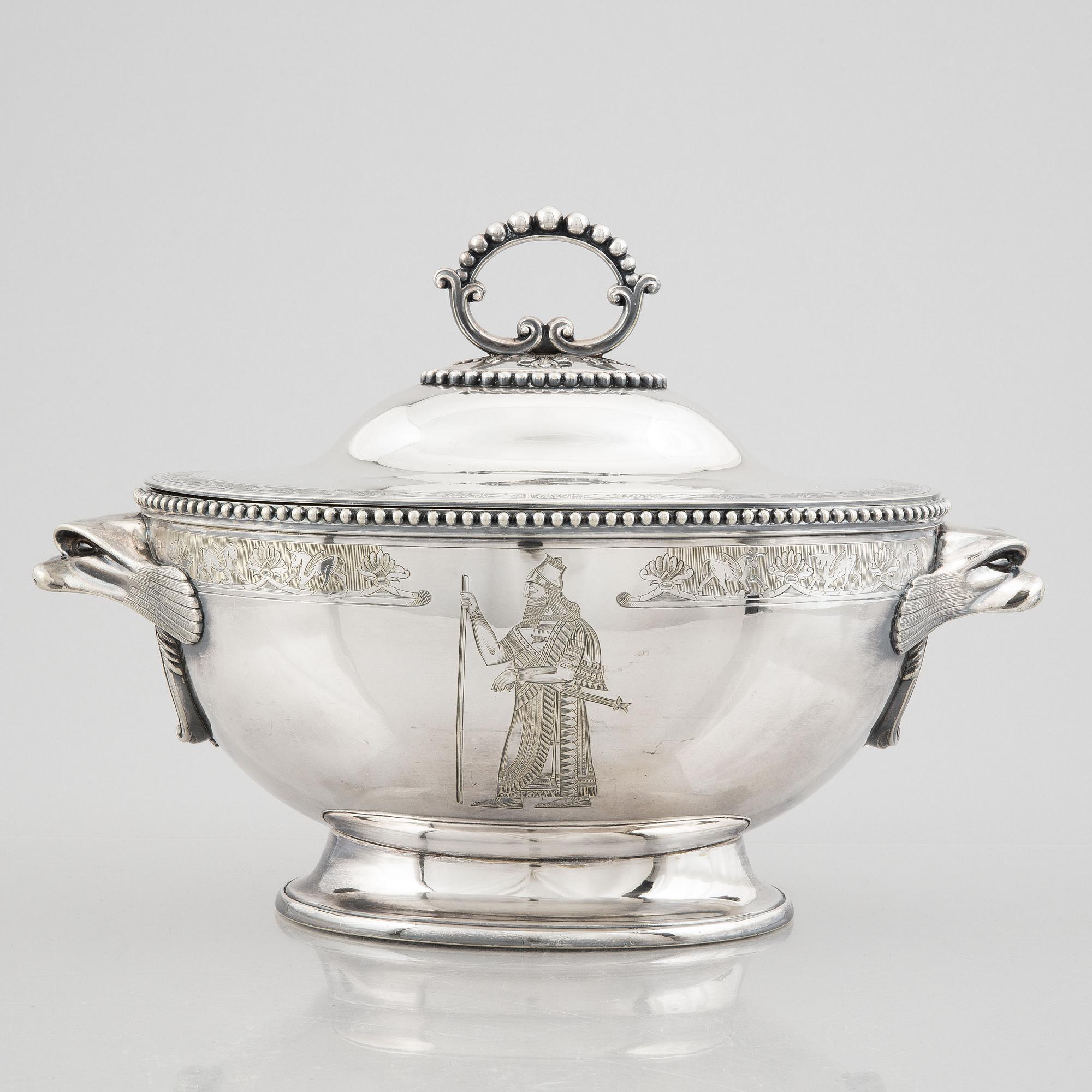 A possibly British 20th century metal tureen with lid.