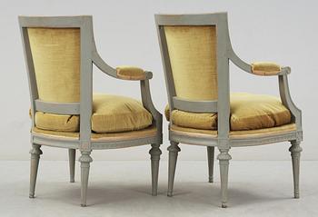 KARMSTOLAR, 2 st, sengustavianska, Joseph Ruste (mästare i Stockholm 1772-1792).