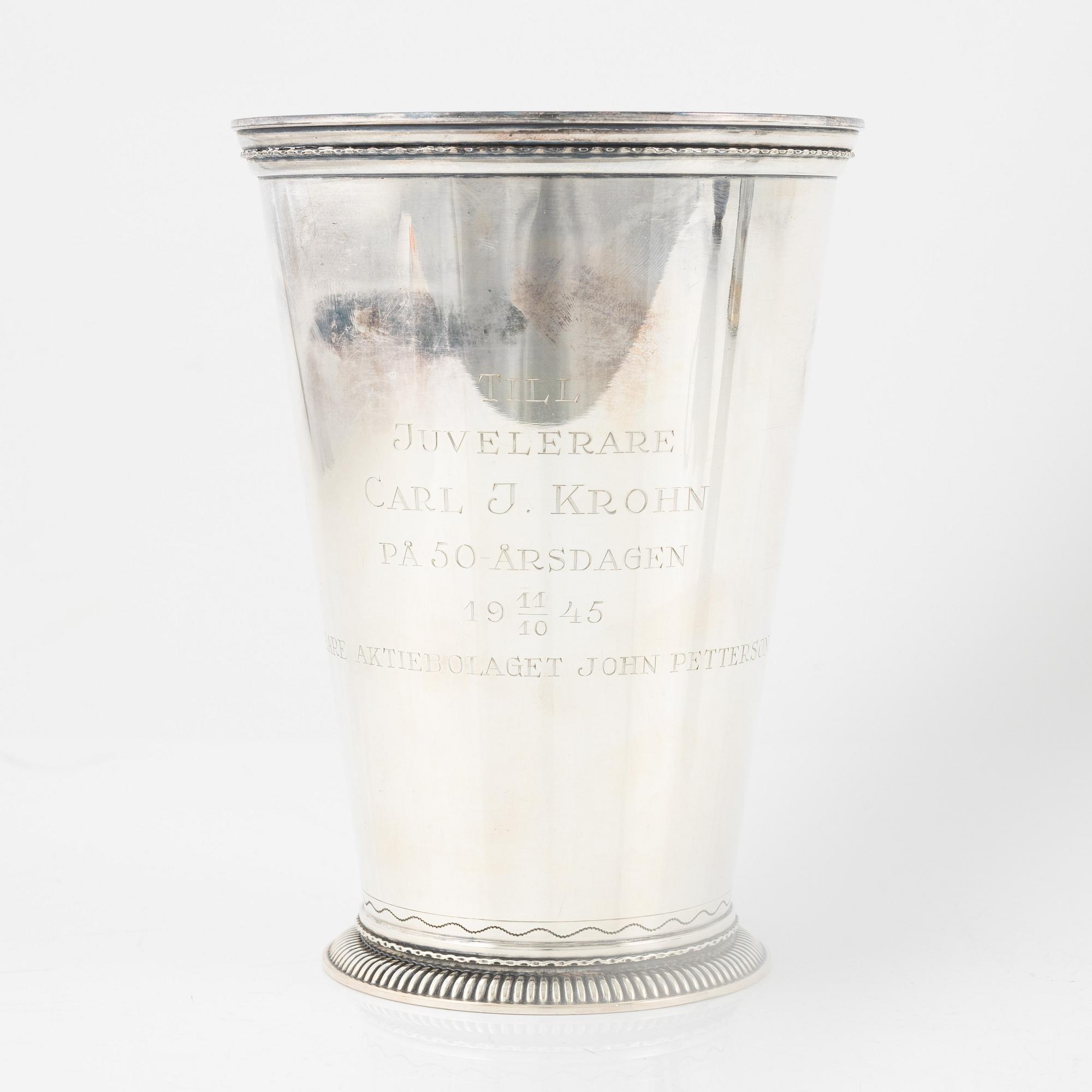 Five silver items, including beaker by Herman Hermansson, Marstrand, Sweden, 1796.