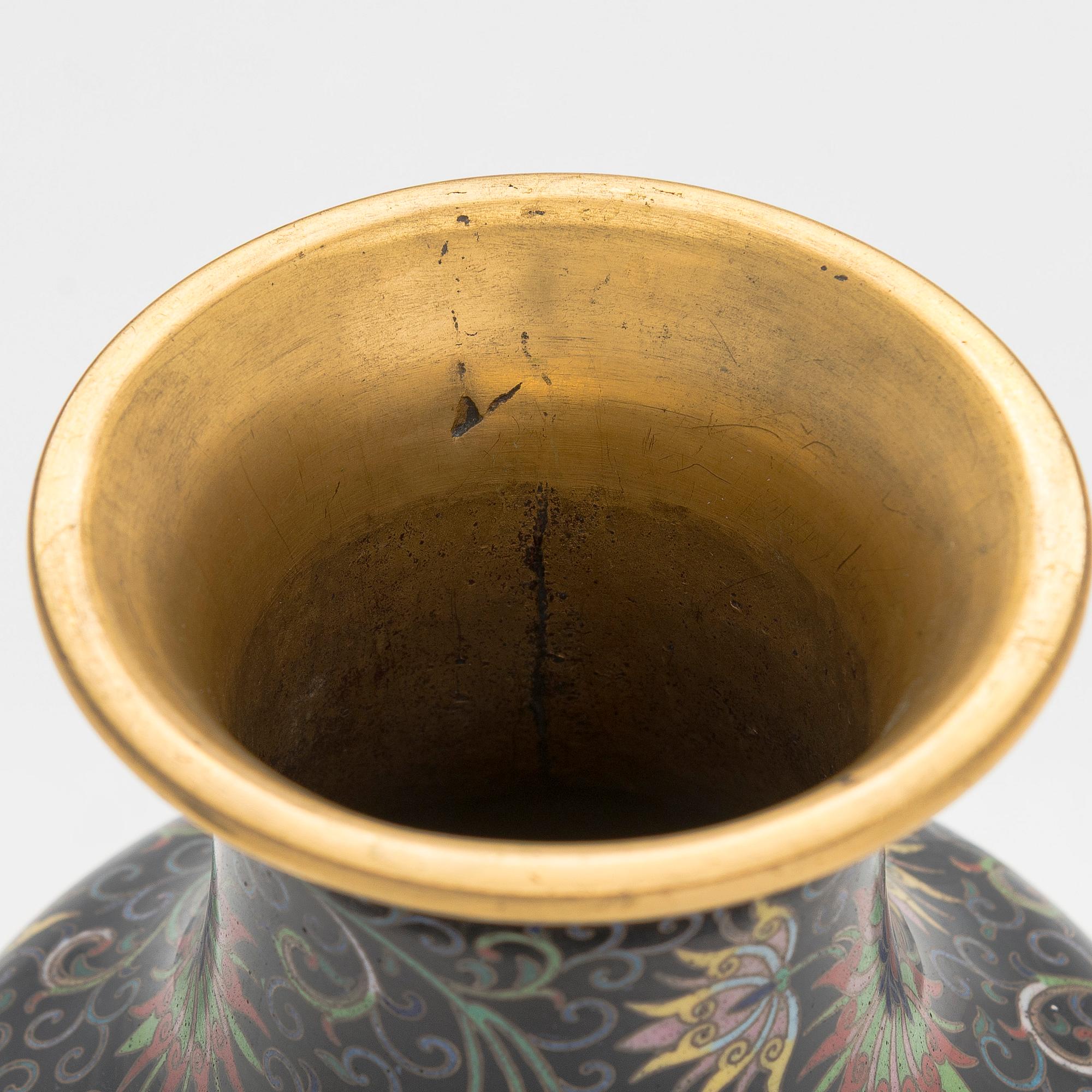 A pair of cloisonné enameled vases, China, 20th century.