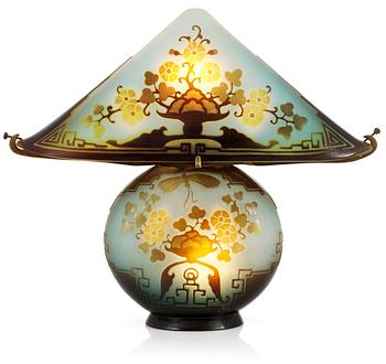 1070. An art nouveau Emile Gallé cameo glass table lamp, Nancy, France.