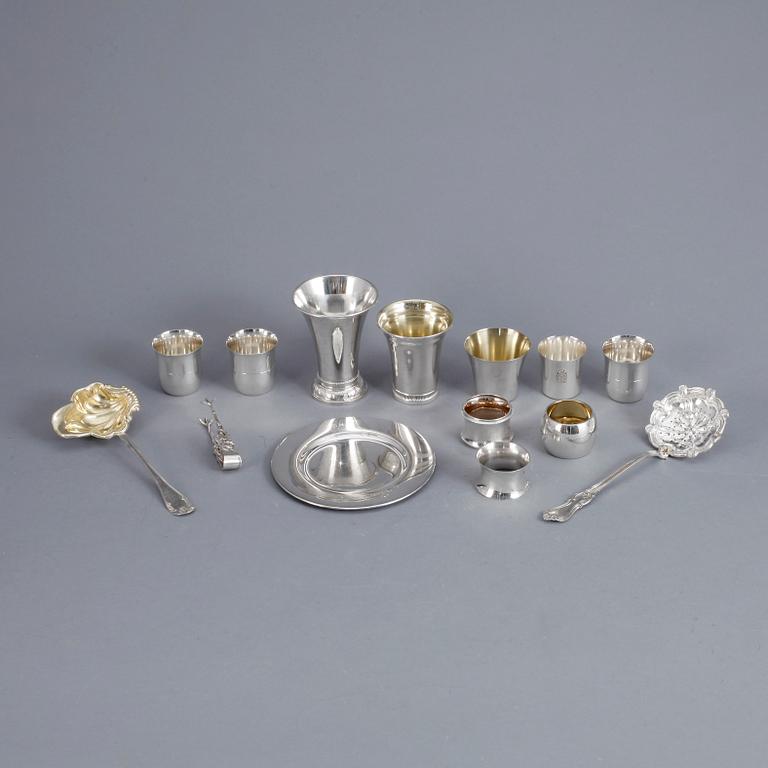 PARTI SILVER, 14 delar, 1800-/1900-tal. Total vikt ca 509 gram.