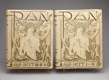 KONST OCH LITTERATURTIDSKRIFTEN "PAN", 2 inbundna vol 1-2, 3-4 samt 11 häften, Tyskland 1895-1898.