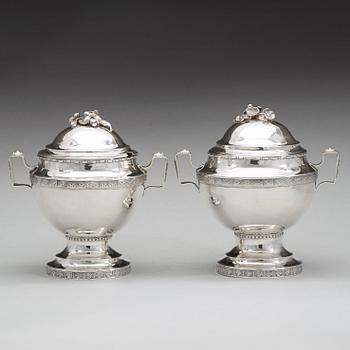 A pair of Swedish 18th century silver sugar-bowls and covers, mark of Anders Brandt, Norrköping 1781.