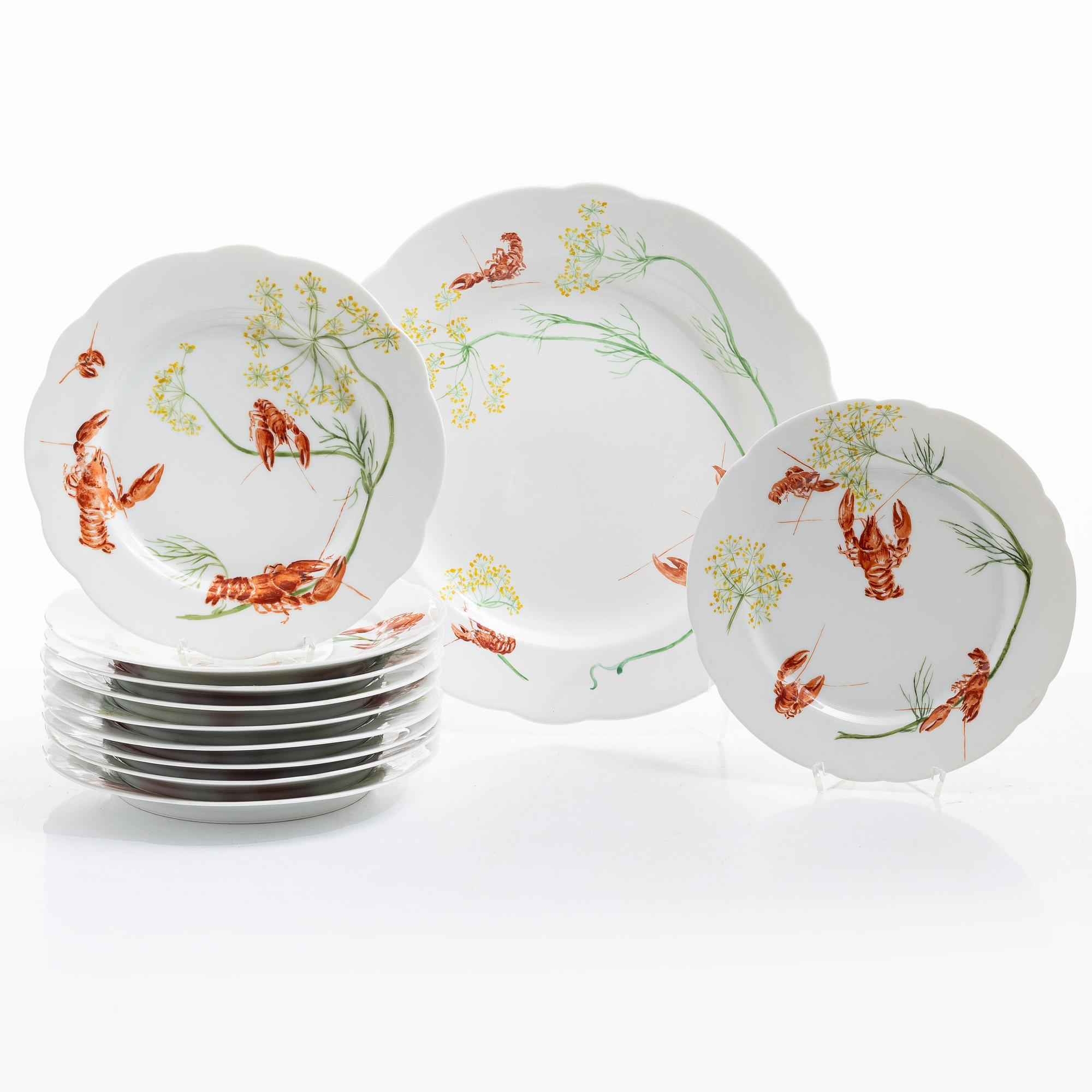 An eleven-piece crayfish service, early 20th century.