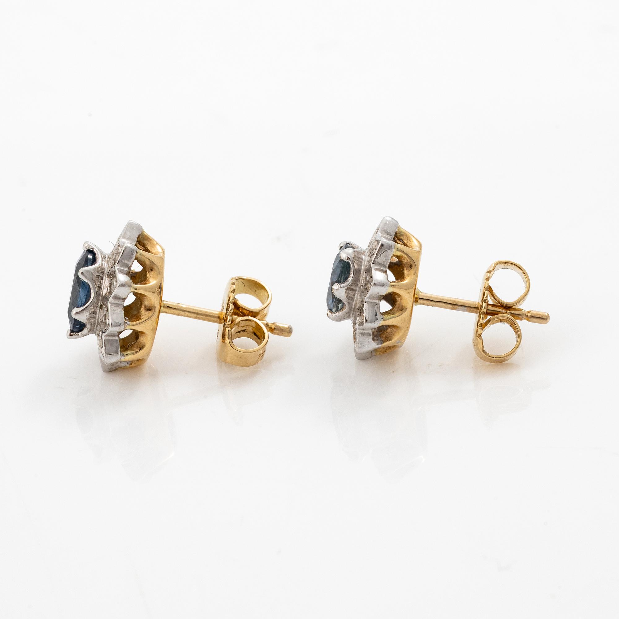 Örhägen, carmosé. 18K guld med safirer och små åttkantslipade diamanter.