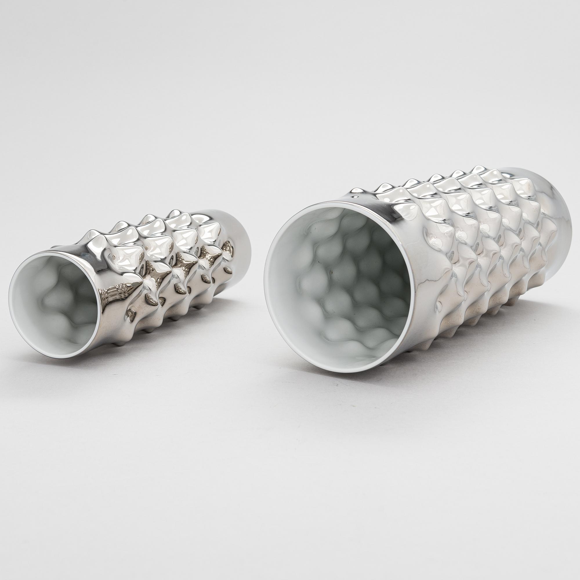 Two platinum dipped 'Vibrations' porcelain vases, Rosenthal Studio-Line.