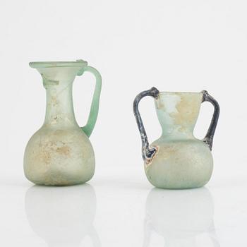 Vases, two pieces, so-called "Roman glass," 19th century or earlier.