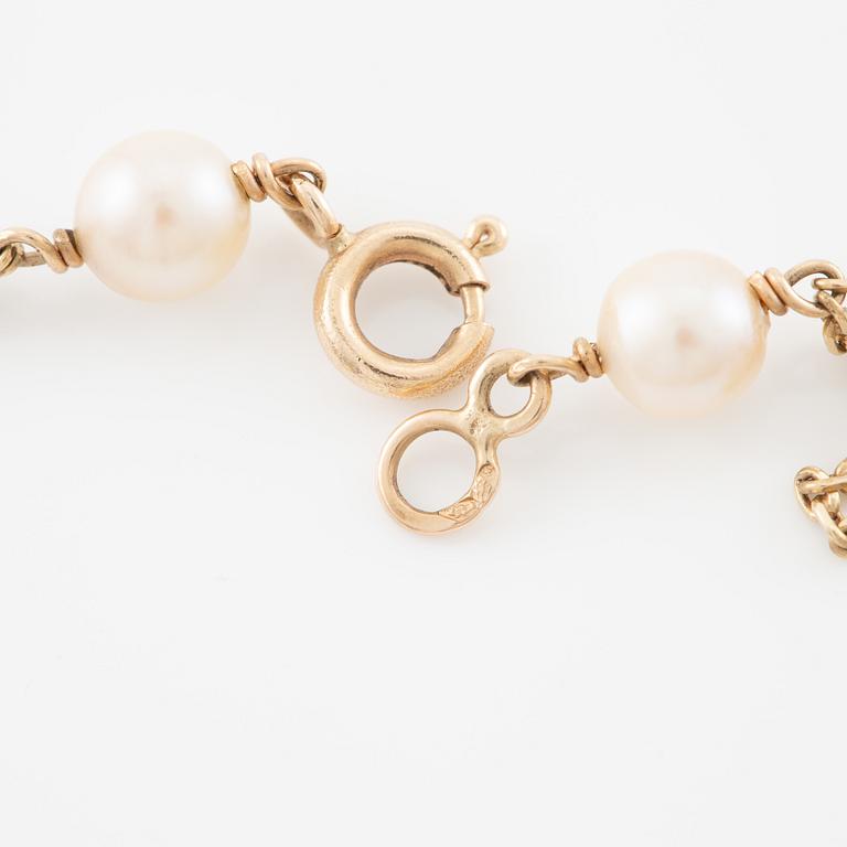 Necklace 14K gold with pearls and amethysts, Austria, Vienna.