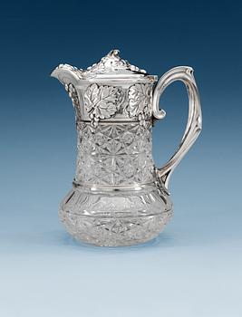 1280. A RUSSIAN SILVER AND CRISTAL PITCHER, makers mark of Bolin, Moscow 1899-1908.