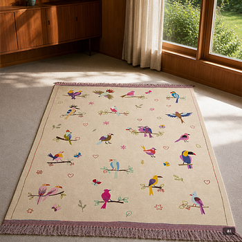 Matta, handbroderad Kelim, ca 227 x 178 cm.