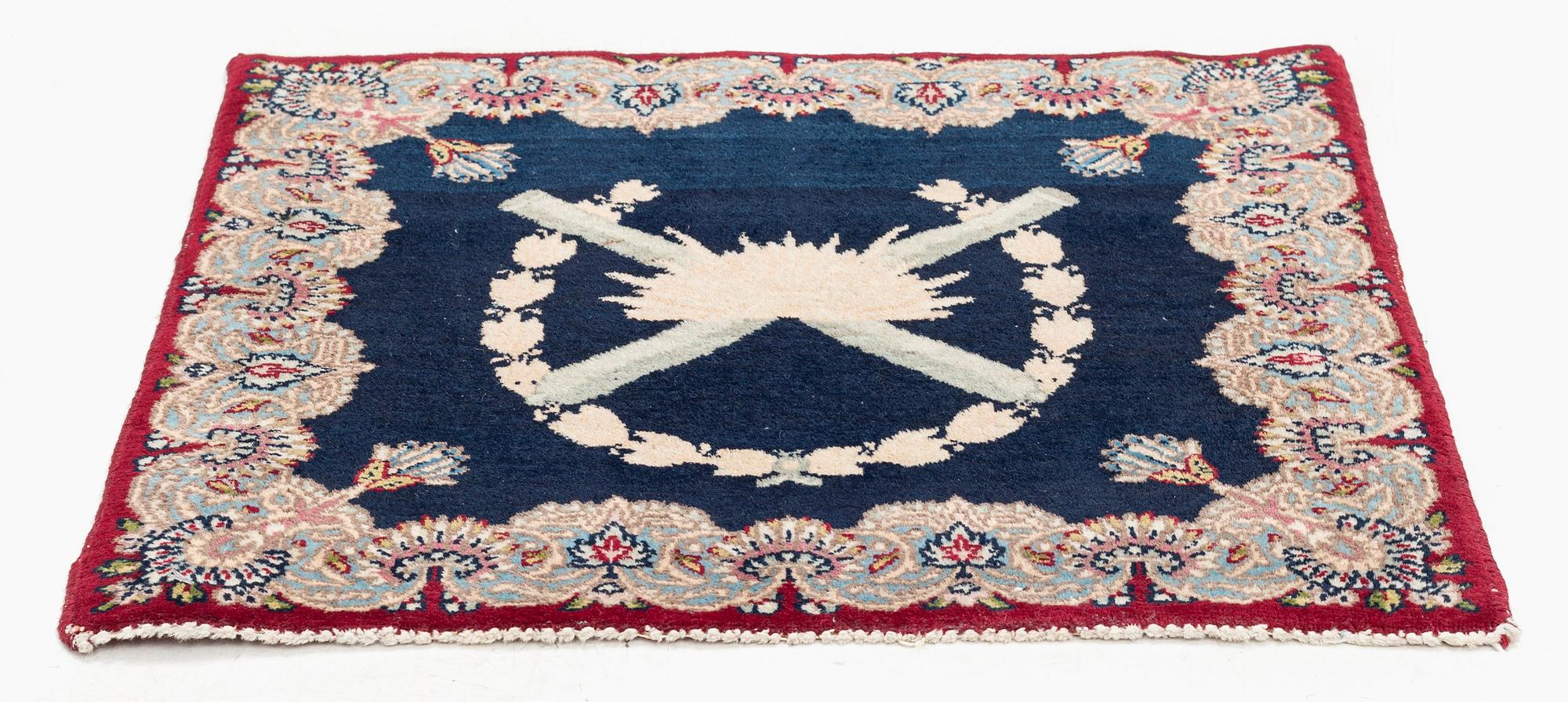 A semi-antique pictoral Keshan rug, so called Dabir, c. 48.5 x 52 cm.