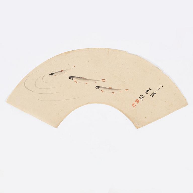 Olika konstnärer, färgträsnitt, sk "fan prints", 17 st, Japan, 1900-tal.