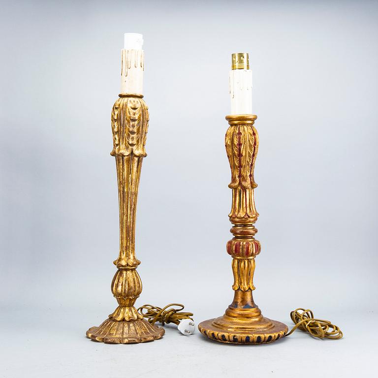 Two mid 20th century wood table lamps from Paoletti, Firenze Italy.