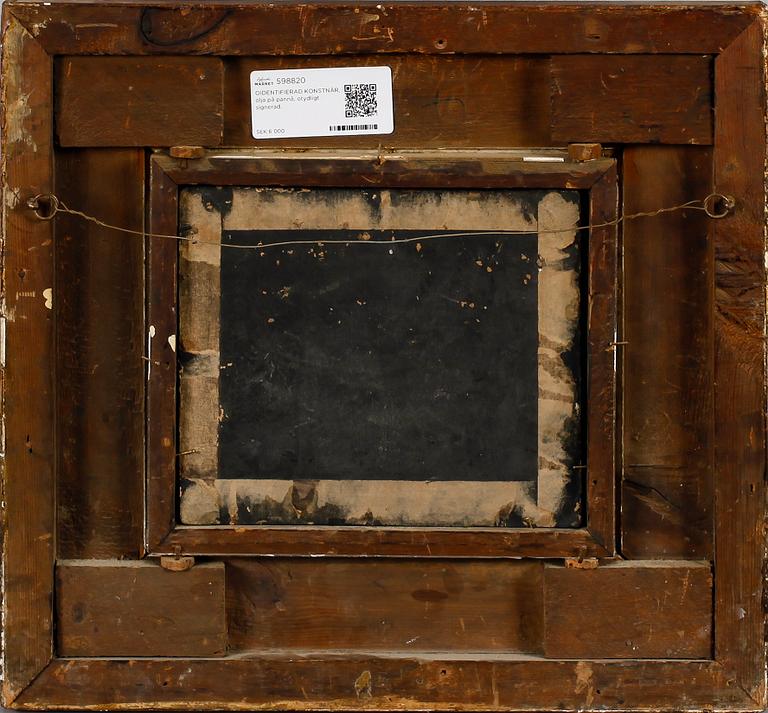 OIDENTIFIERAD KONSTNÄR, olja på pannå, otydligt signerad.