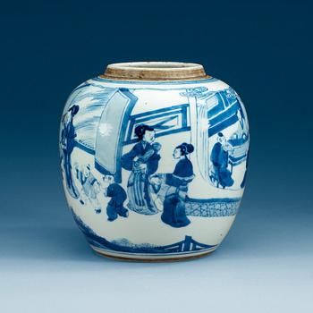 1697. A blue and white jar, Qing dynasty, 18th Century.