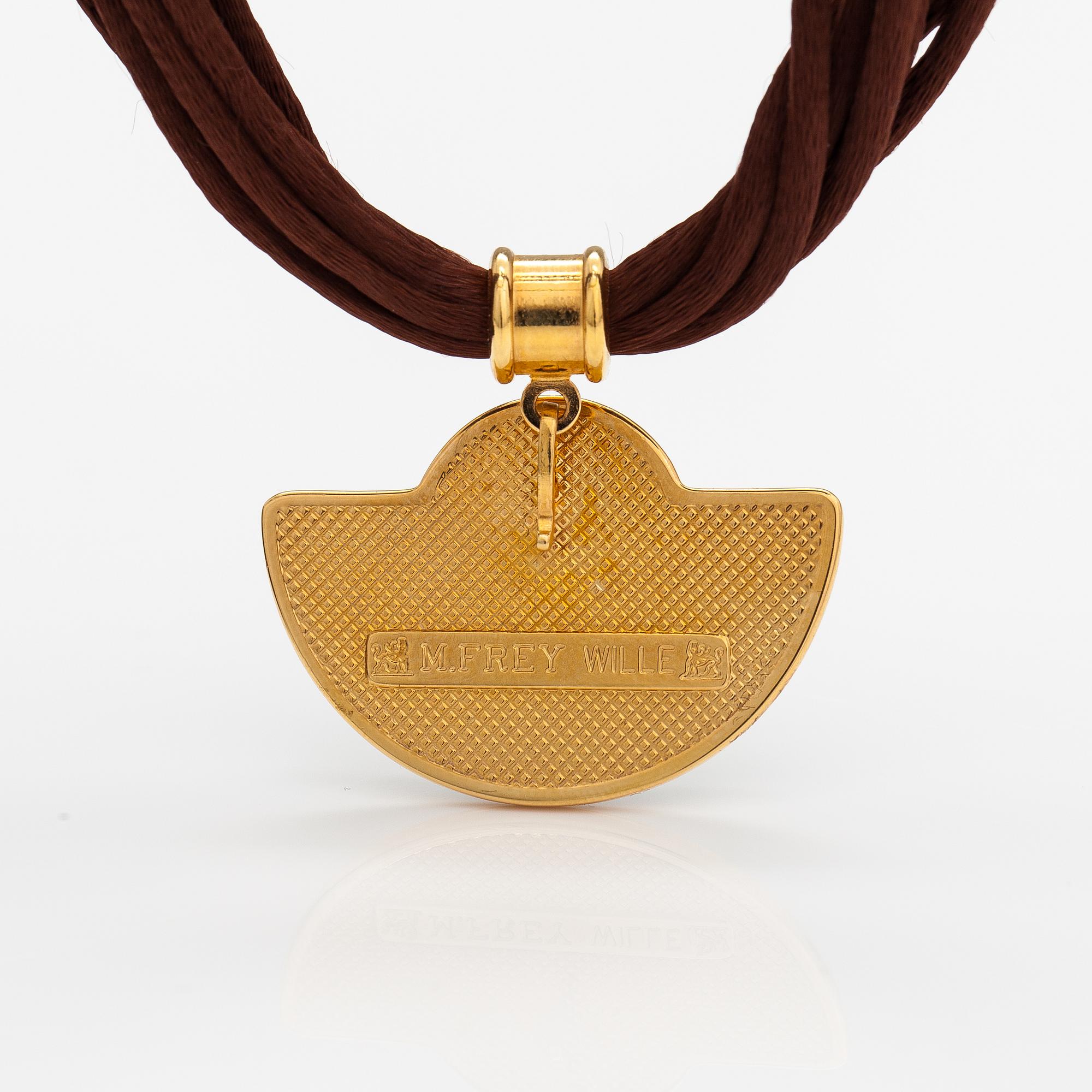 Frey Wille, a necklace made of gold coloured metal and enamel. Marked Frey Wille.