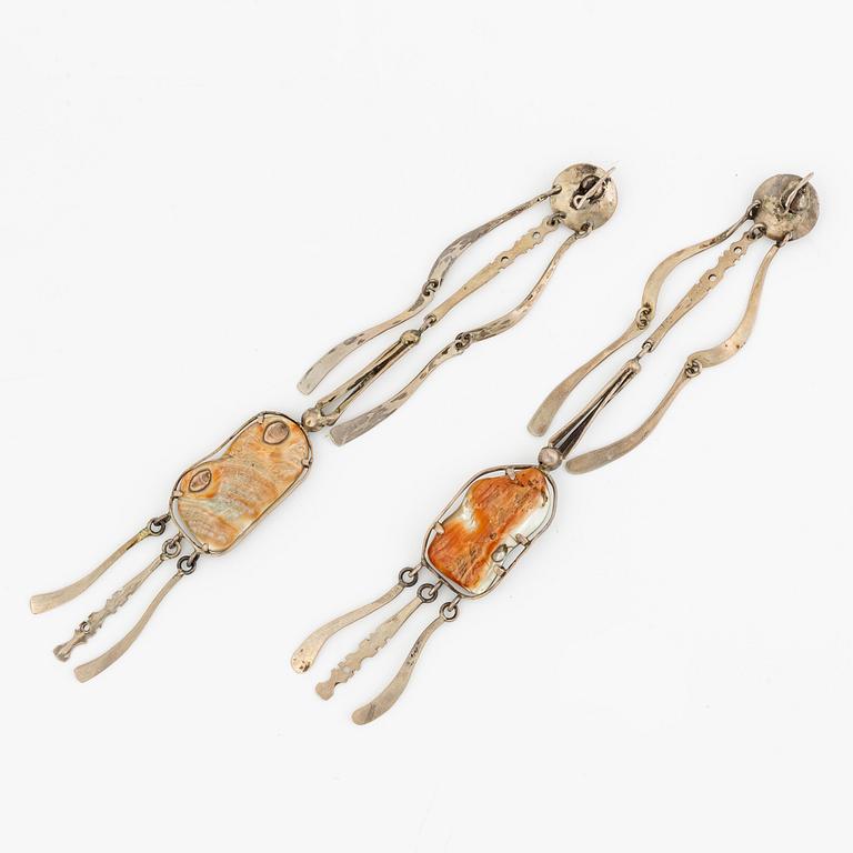 Earrings, a pair, silver with shell, 1970s.