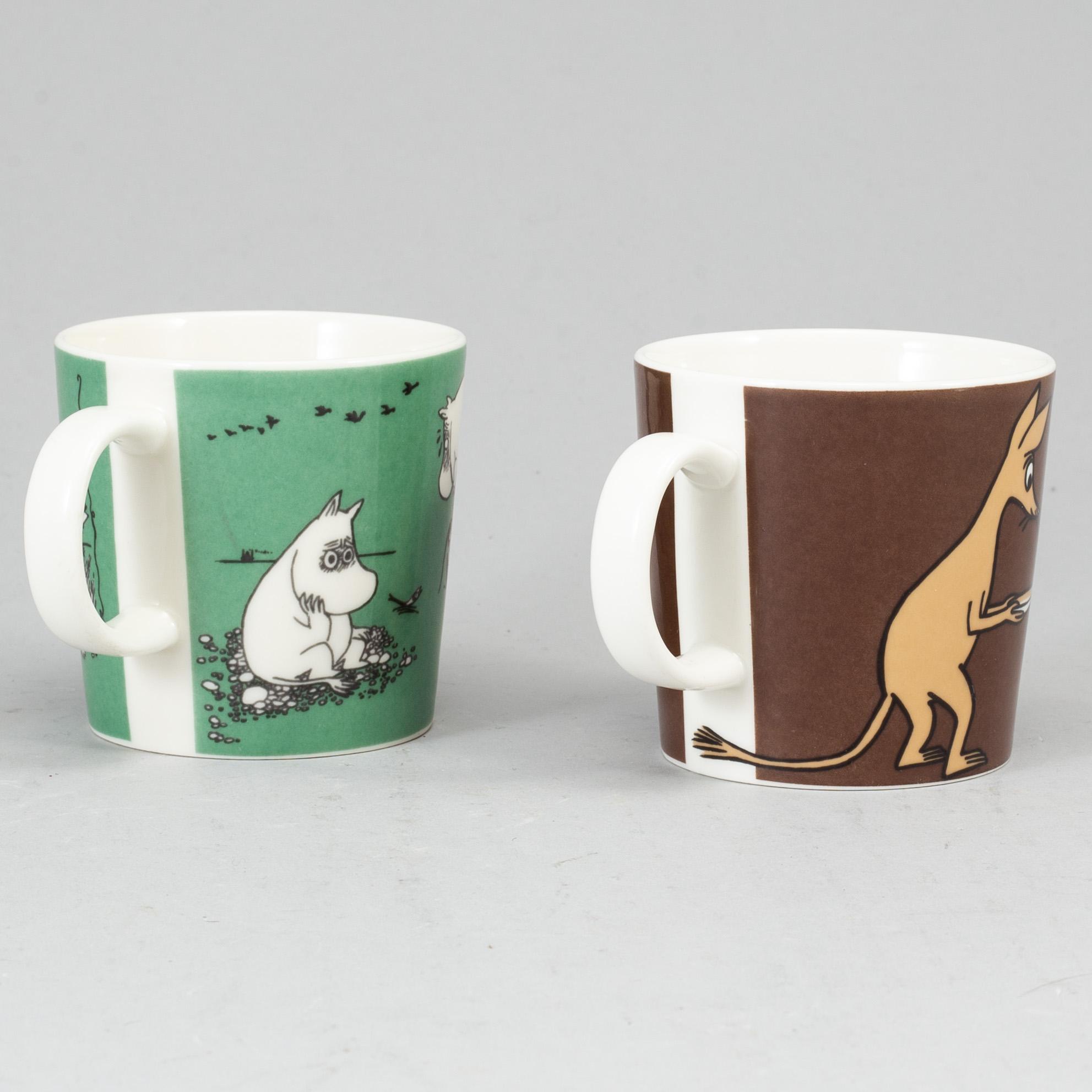 Two Moomin Characters porcelain mugs from Arabia, Finland.