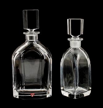 KARAFFER, 2 st, glas, bla Olle Alberius, Orrefors.