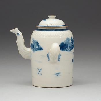 A blue and white chocolate pot with cover, Qing dynasty, Qianlong (1736-95).