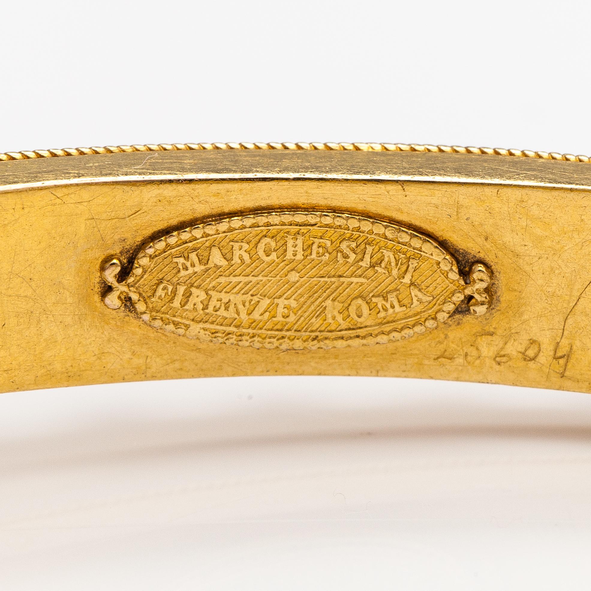 A ca. 22K gold bracelet with sapphires and pearls. Marchesini, Firenze Roma.