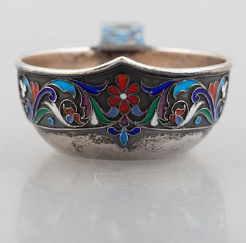 A Russian silver and enamel kovsh, 1896-1908.