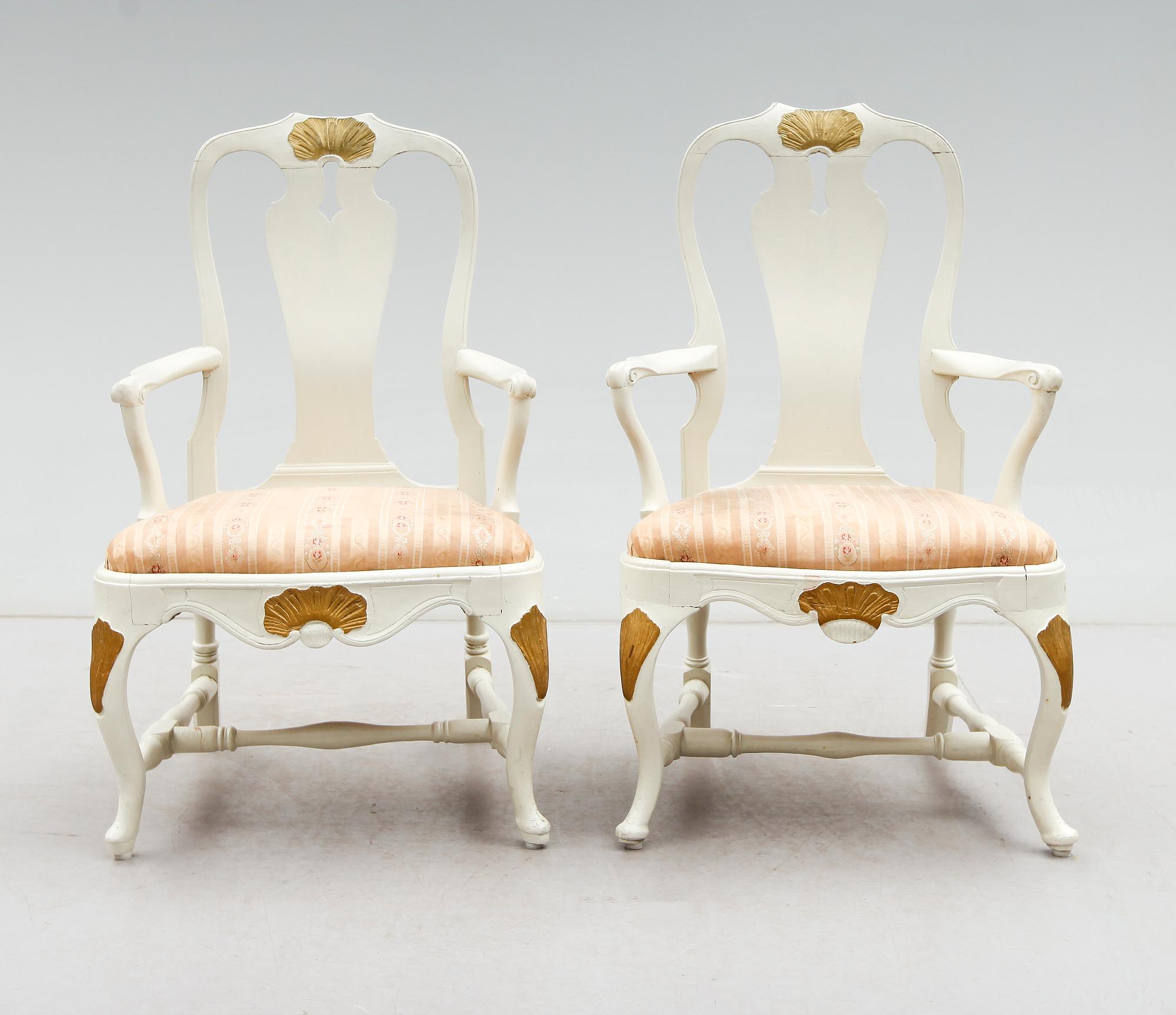 KARMSTOLAR,  2 st, rokoko, 1700-tal.