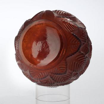 A René Lalique partly frosted amber glass 'Ormeaux' vase, France 1920's-30's.
