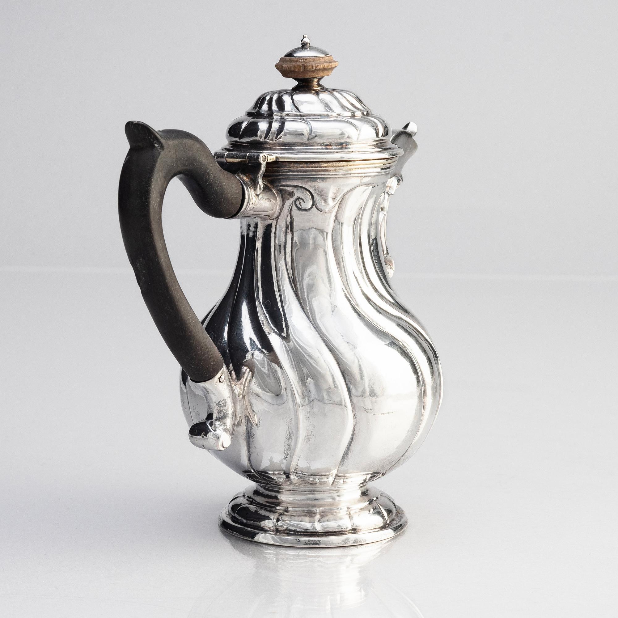 An 18th century silver coffee pot, mark of Carl Gustaf Hellmuth, St Petersburg 1770.