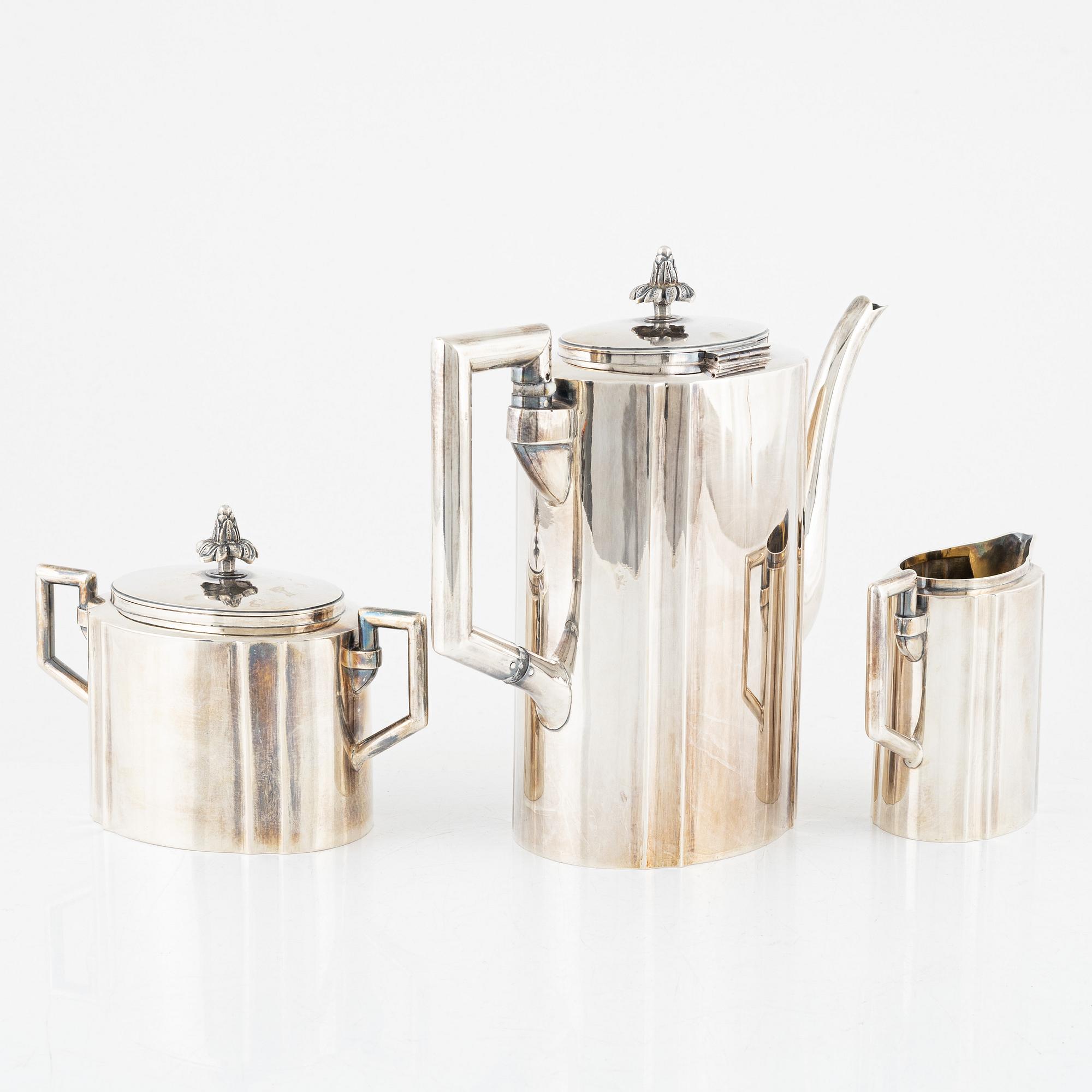 Sanfrid Svensson, kaffeservis, 3 delar, silver, Lidköping, 1917.