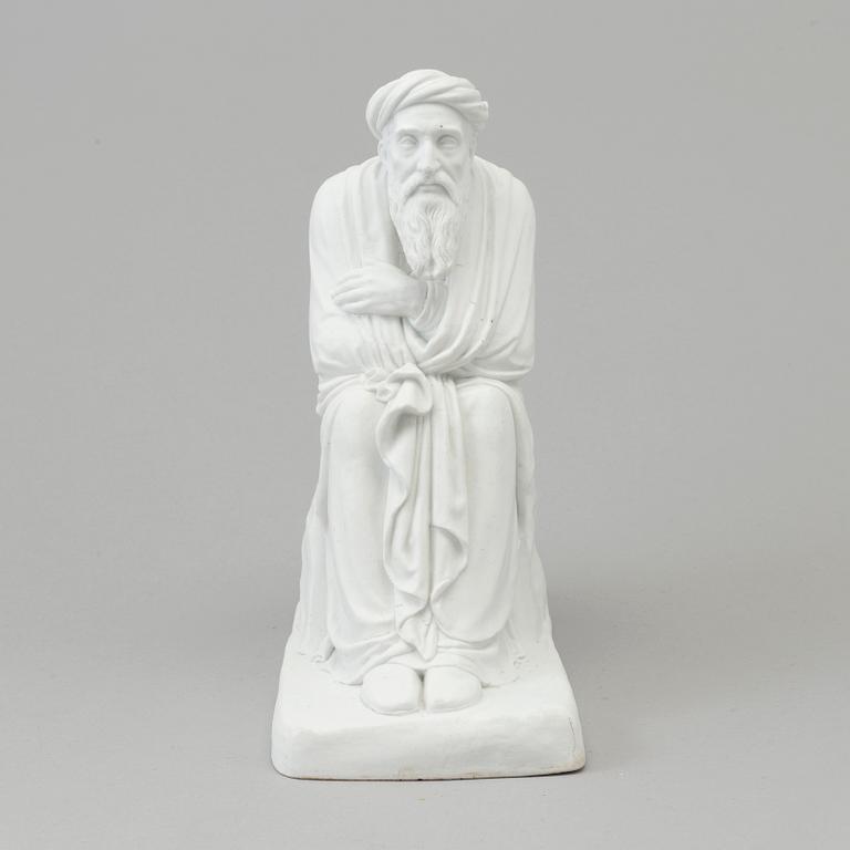 A biscuit sculpture of a scholar, after Bertel Thorvaldsen, Bing & Gröndahl, Denmark, 19th Century.