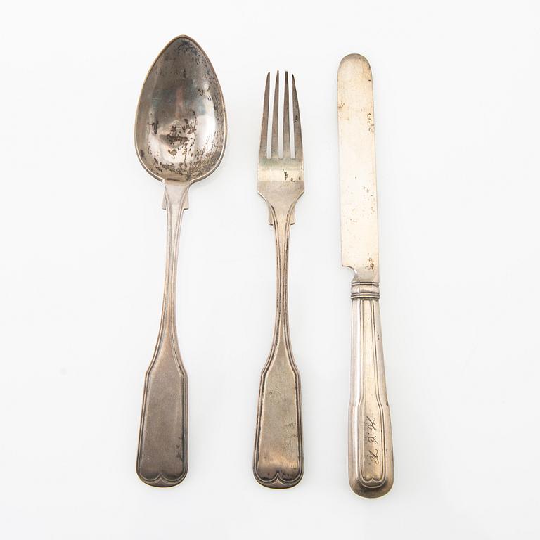 Peter Hertz travel cutlery 3 dlr silver Denmark 1845.